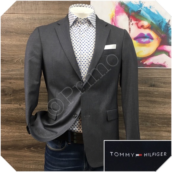 TOMMY HILFIGER Mens Wool Blazer Sport Coat Casual Jacket Size 40R Gray Suit